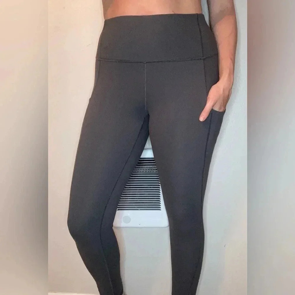 Amazon Pocket Leggings High Waisted Gray Workout Yoga Leggings Large
